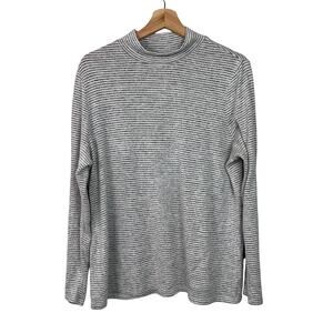 Chico's Gray and White Stripe Mock Neck Soft Knit Long Sleeve Top Size 2 (Large)